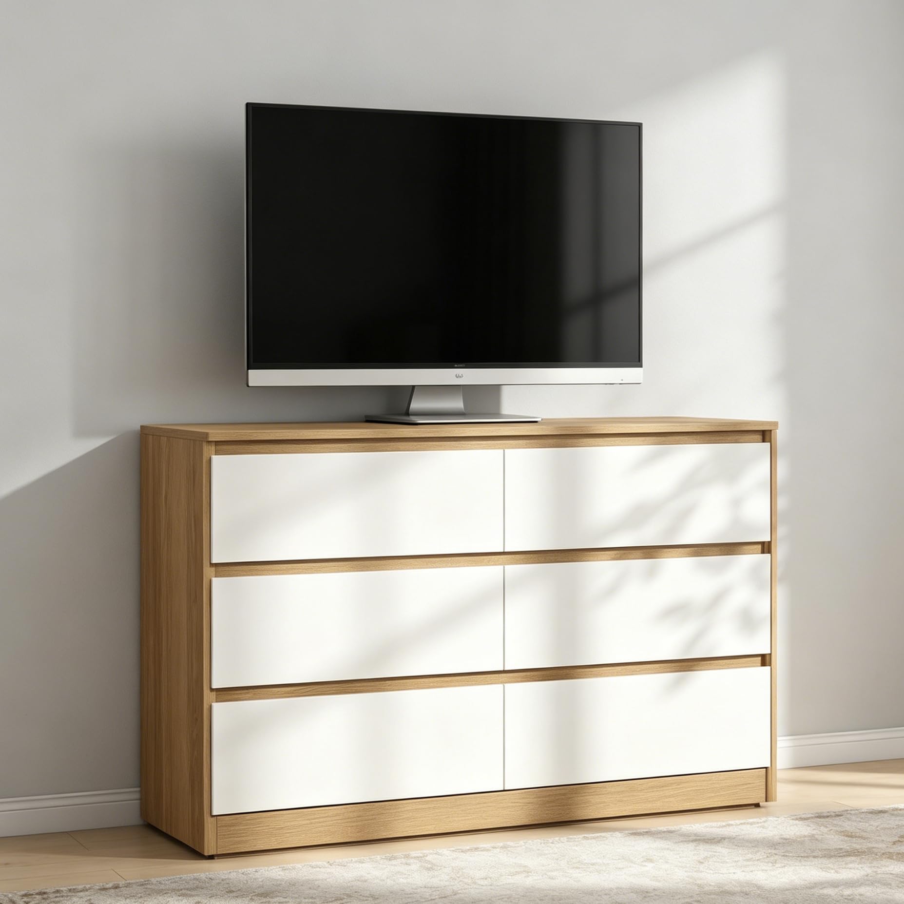 GRAVFORCE Kommode mit 6 Schubladen Sideboard mit Großer Kapazität, Holz Schubladenschrank für Schlafzimmer Wohnzimmer Flur Büro Organizer (100Bx30Tx70H)