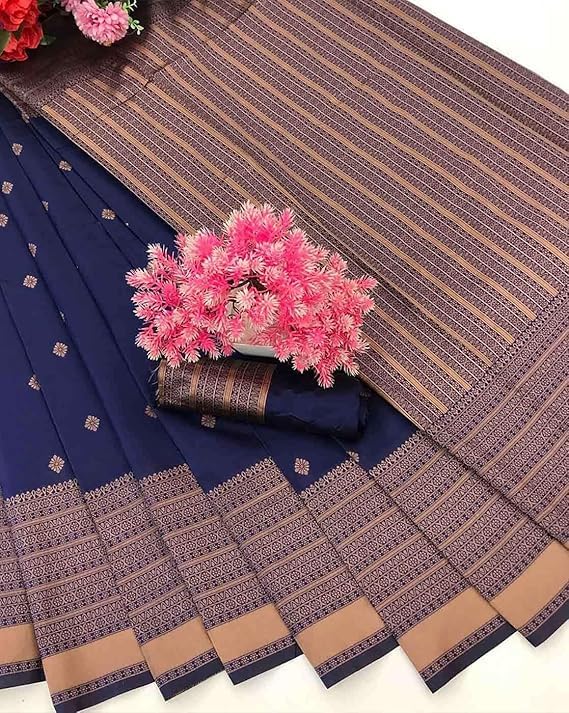 C J Enterprise Women's Pure Soft Kanjivaram Cotton Silk Saree Banarasi Style With Blouse Piece for Wedding (Diamond-Butti) - Image 6