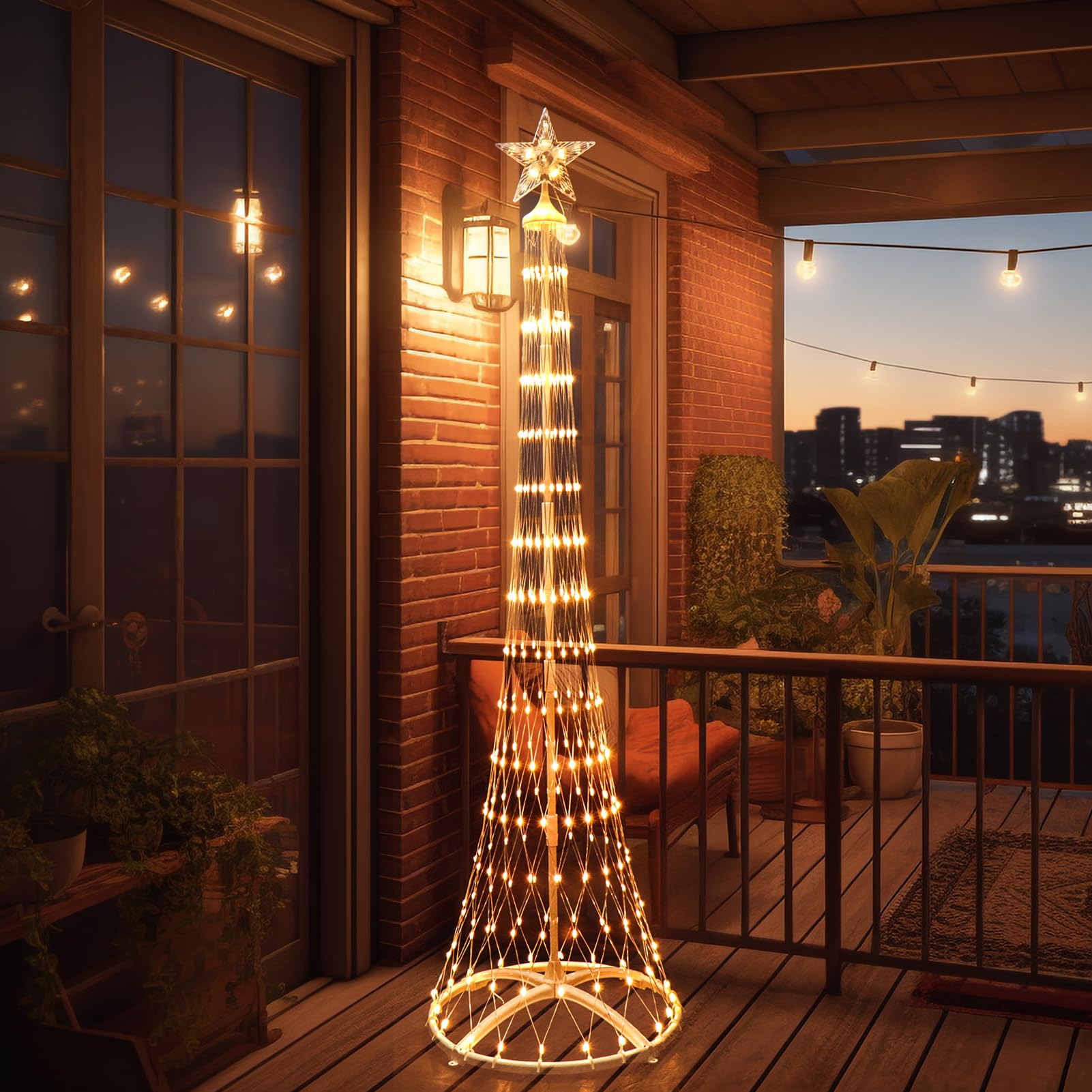 Fanshunlite 5.9FT Cone Tree Lights, 331 LED Warm White Spiral Tree with 8 Modes Show, Halloween and Christmas Indoor Outdoor Atmosphere Decor for House Porch Garden Patio Yard Wedding Dinner Party