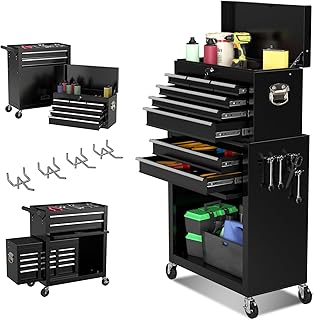 High Capacity Tool Chest Tool Box, Rolling Tool Chest with 8 Drawers, Portable Top Box with Lock, Garage Tool Storage Cabinet with Wheels, Keyed Locking System Toolbox Organizer(Black)