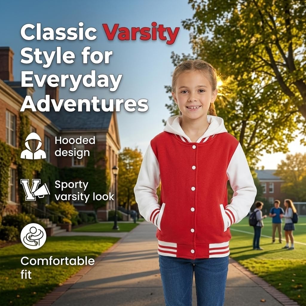 A2Z 4 Kids Girls Boys B.B Hooded Plain Jacket Baseball Style Lightweight Comfortable Coat For Childrens New Age 2-13 Years