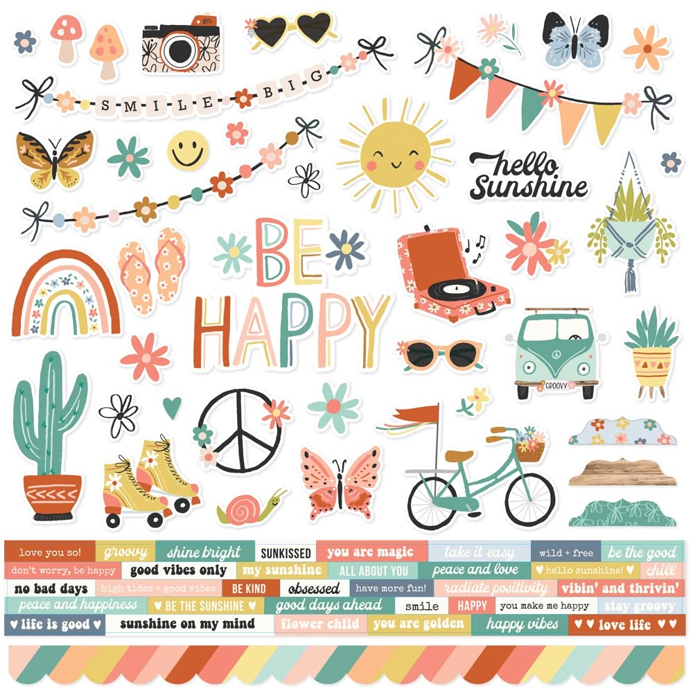 Boho Sunshine Cardstock Stickers 12"X12" autocollants loisirs créatifs et papeterie scrapbooking