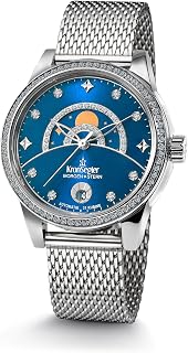 Kronsegler Morgenstern Damenuhr Automatik Stahl blau – silbernes Gehäuse mit Zirkonia | blaues Zifferblatt | Saphirglas