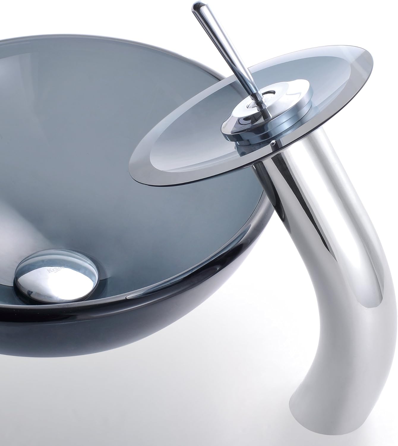 Kraus GV-104-14-SN 14-Inch Clear Black Glass Vessel Sink with PU-MR, Satin Nickel