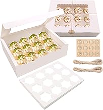 10-Set Cupcake Boxes, White Cupcake Boxes Hold 12 Standard Cupcakes, Cupcake Bakery Boxes Bulk with Windows and Inserts, Kraft Cupcake Holders, Cupcake Bakery Carrier for Cupcakes Muffins Pastries