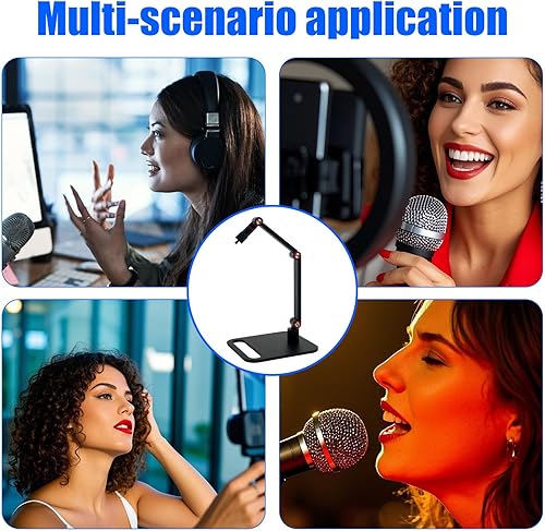 Miniatura 6 de Soporte de micrófono, carga máxima de 3.3 libras, soporte de brazo de micrófono de escritorio ajustable con adaptadores de rosca para podcast,