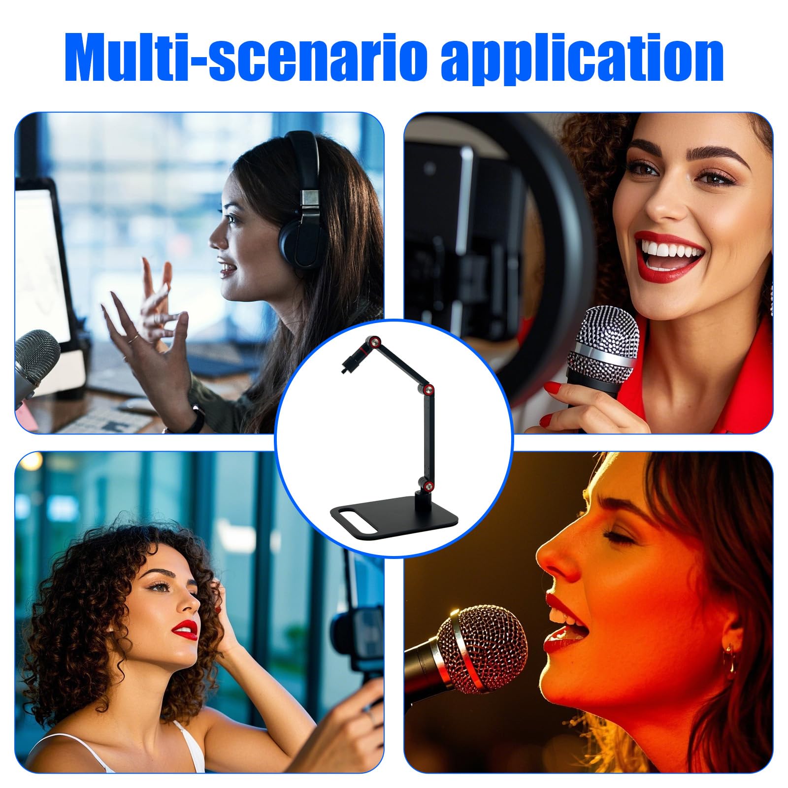 Gosknor Supporto per Microfono da Tavolo, Carico Massimo 1,5kg Regolabile Microfono da Studio Supporto con Adattatori Filettati per Podcast Streaming Giochi Studio