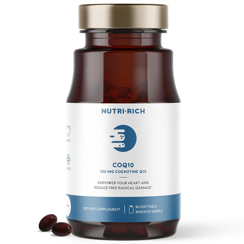 Nutri-Rich Suplemento de Coenzima Q10 (Ubiquinona) 100 mg com óleo MCT, 90 cápsulas gelatinosas