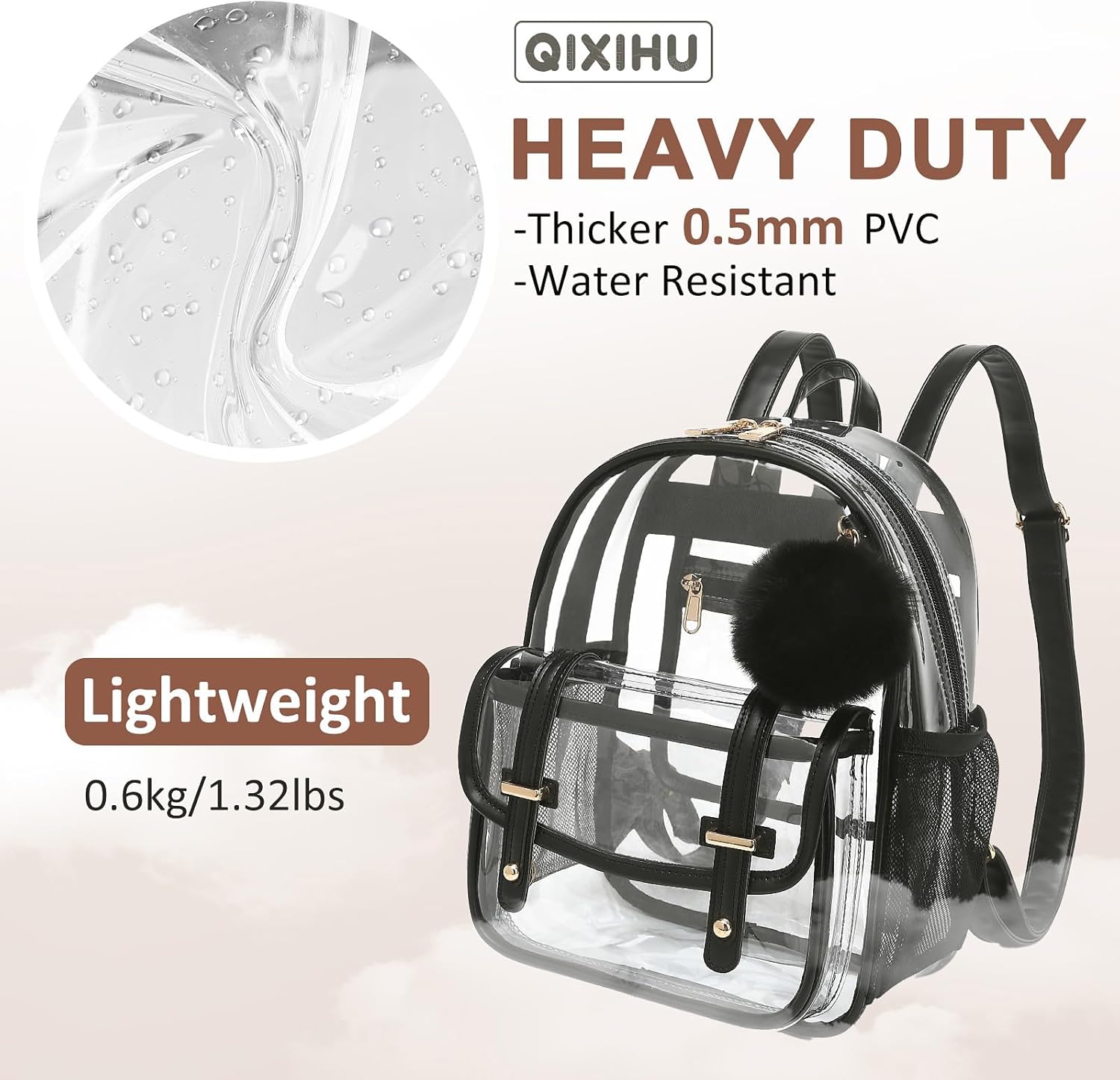Clear Backpack for Stadium Events, Small Transparent Backpack Mini See Through Bookbag for Women Girls for Concert