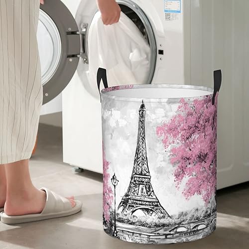 Miniatura 7 de Cesta redonda de 62 l para ropa sucia retro París Torre Eiffel cesta de almacenamiento de revestimiento impermeable organizador Bin para ropa de