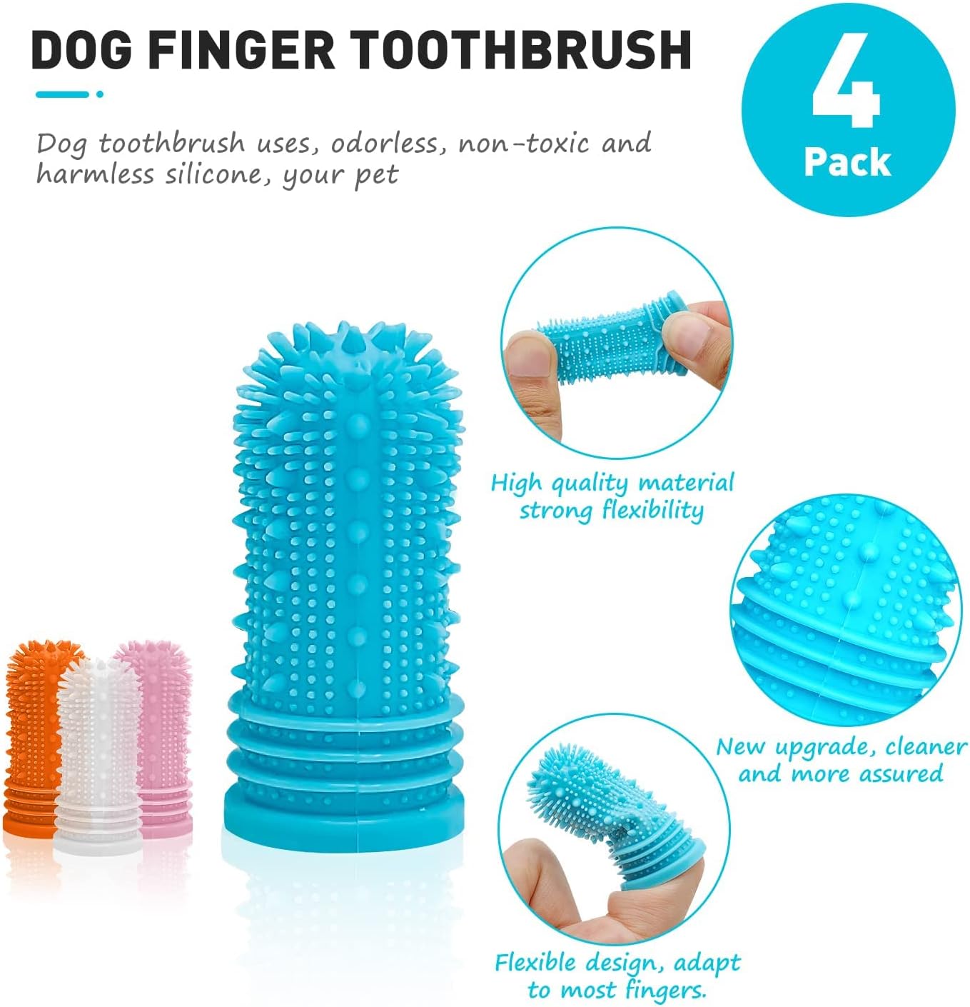 Coomazy Upgraded Dog Toothbrush, 4pcs 360° Full-Surrounded Bristles Dog Finger Toothbrush Easy Teeth Cleaning Kit, Food-Grade Silicone Pet Teeth Cleaning Breath Dental Care : Pet Supplies
