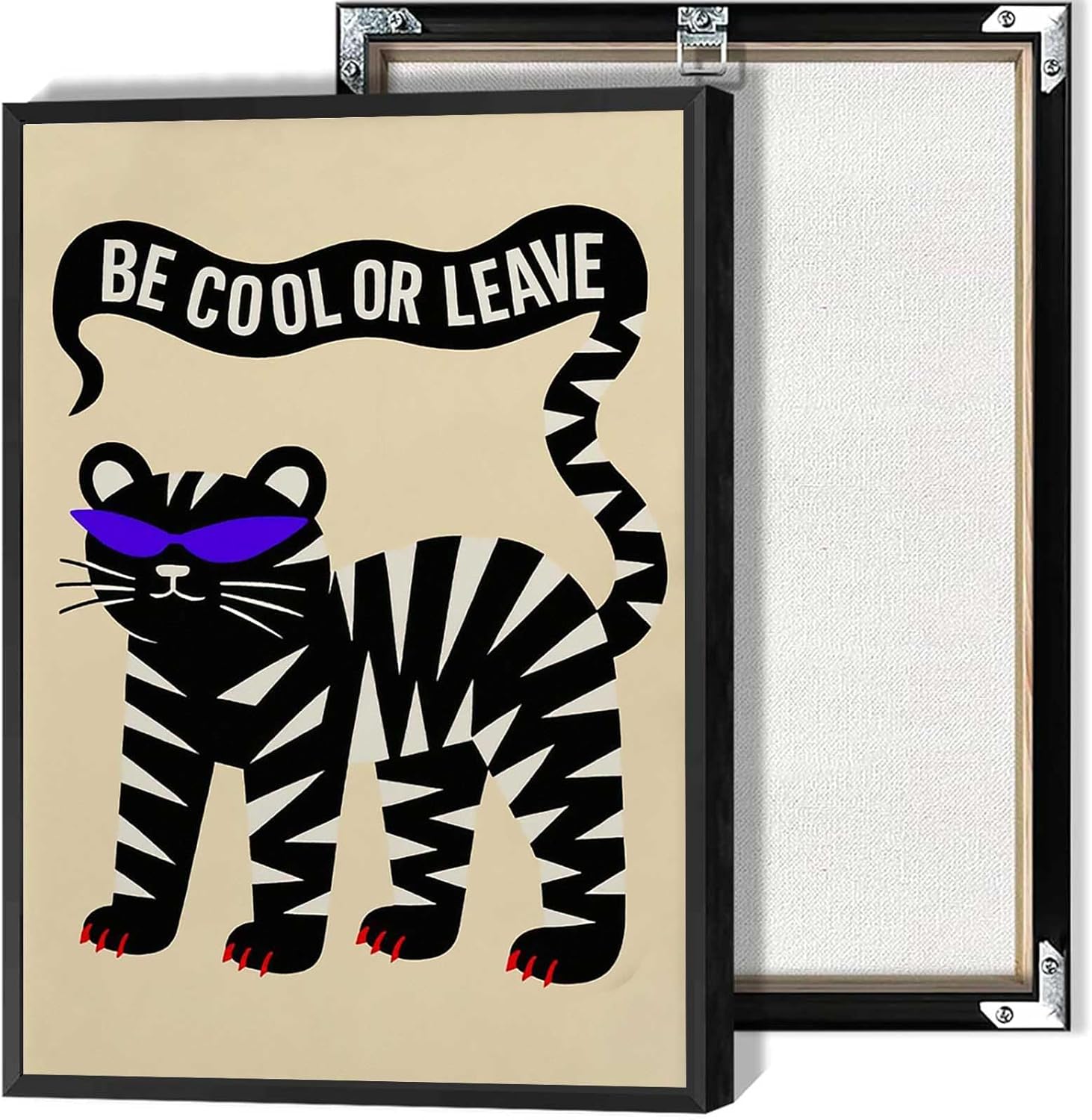 Be Cool Or Leave Posters Creative Funny Cat Canvas Wall Art Cartoon Cool Animal Prints for Living Room Bedroom Home Wall Decor 24x36in Wframed