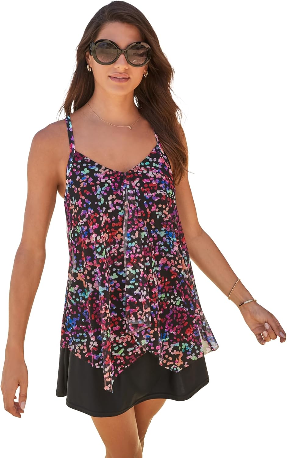 Swimsuits For All Swim 365 Women's Plus Size Longer-Length Draped Mesh Racerback Tankini Top