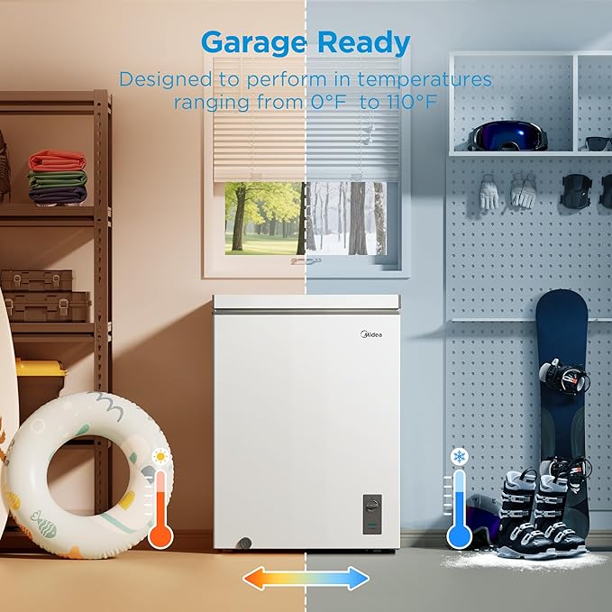 Midea MERC05C4BAWW Chest Freezer, 5.1 Cubic Feet Freezer With Removable Basket, Interior LED Light, Adjustable Temperature, For Kitchen Apartment Office, White on Fridge.com