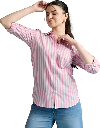 MODIVAA Women's Cotton Striped Shirt | Casual Button Down Shirts for Women | Full Sleeve Stylish Office Wear Top | Regular...