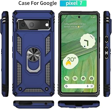 for Pixel 7 Case, Google Pixel 7 Case, Silicone Shockproof Military Grade Protective Phone Cover with Ring Kickstand for Google Pixel 7 (Blue)