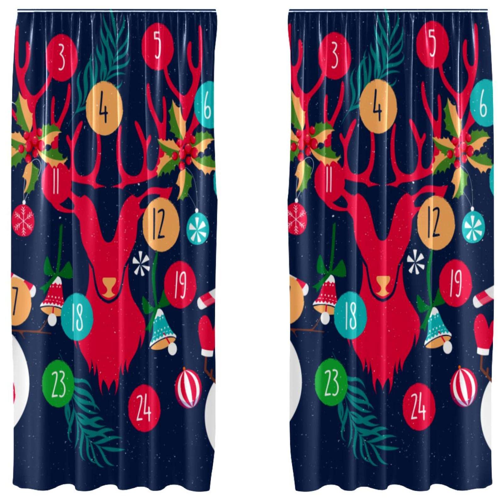 Rideaux de Noël à passe-tringle pour décorer le salon en hiver lot de 2