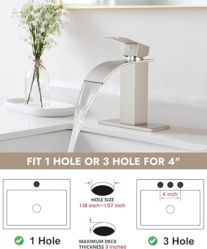 Miniatura 9 de Midanya Grifo de lavabo de baño en cascada, boquilla cromada pulida, color negro mate, grifo mezclador de lavabo para caravana, manija única, grifo