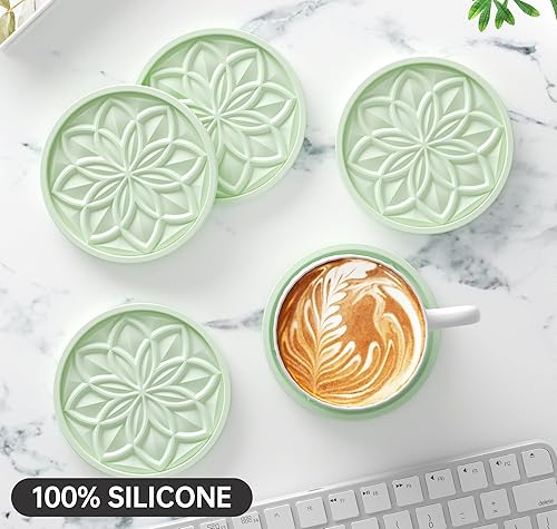 Miniatura 9 de HFHOME Posavasos para bebidas, juego de 6 posavasos de silicona con soporte, posavasos para bebidas para mesa de café, posavasos de escritorio para