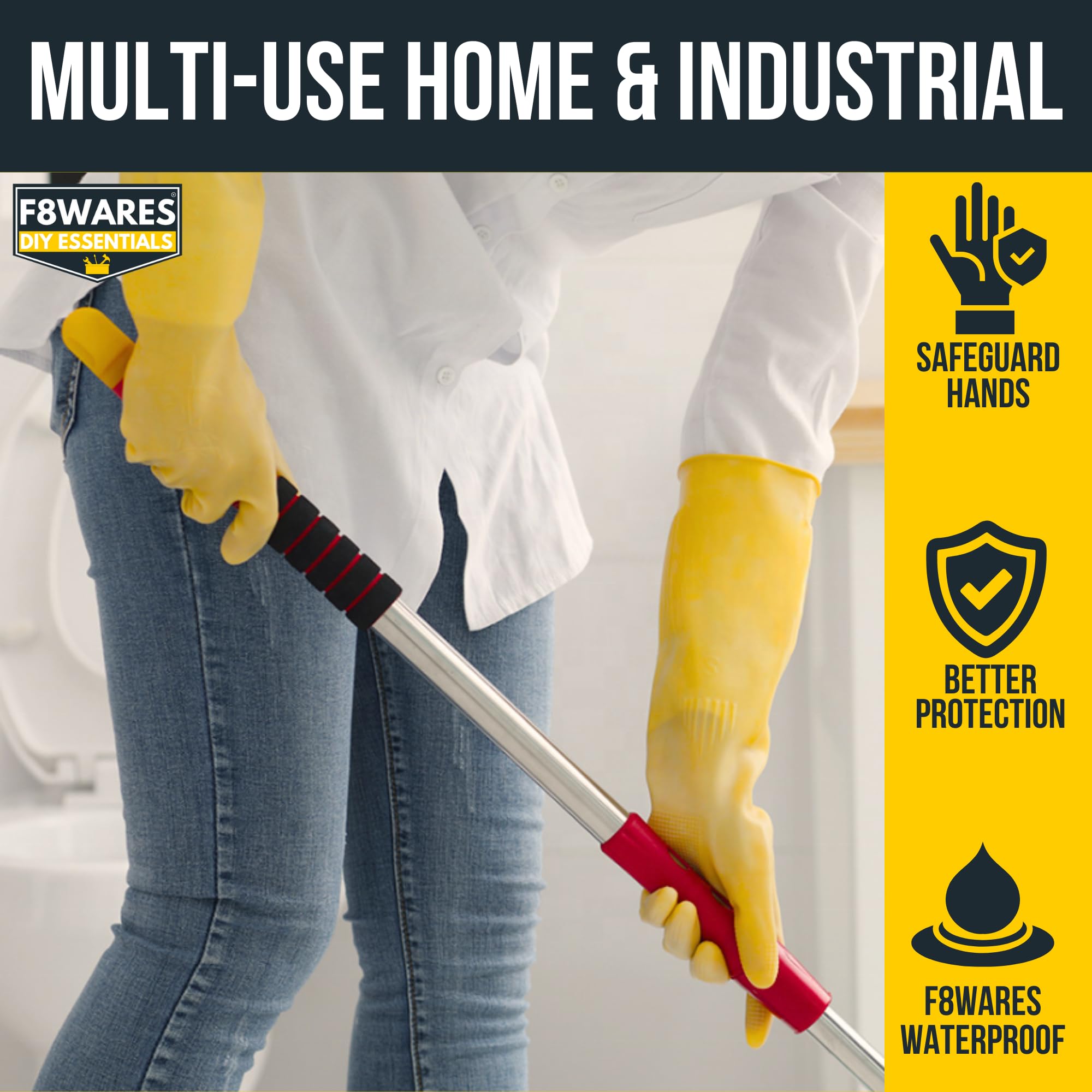 F8WARES 1Pair 16 Inch Long Hand Gloves - Rubber Gloves for Cleaning - Gloves for Washing Utensils - Gardening Gloves - Dish Washing Gloves - Kitchen 2