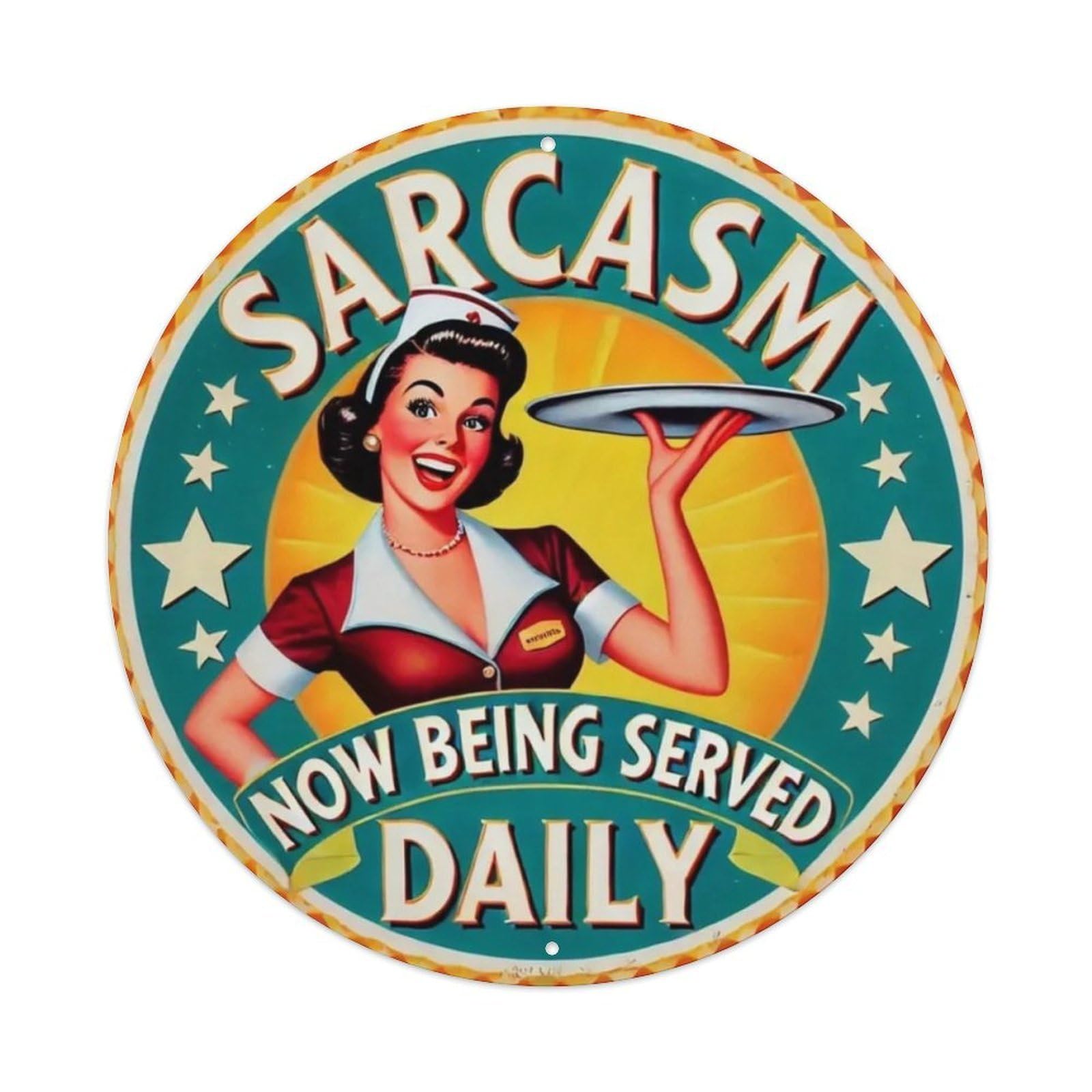 Igtefte Vintage Sarcasm Now Being Served Daily Tin Sign Style Home Bar Garden Wall Plaque Decor Metal Poster 8X8 Inch