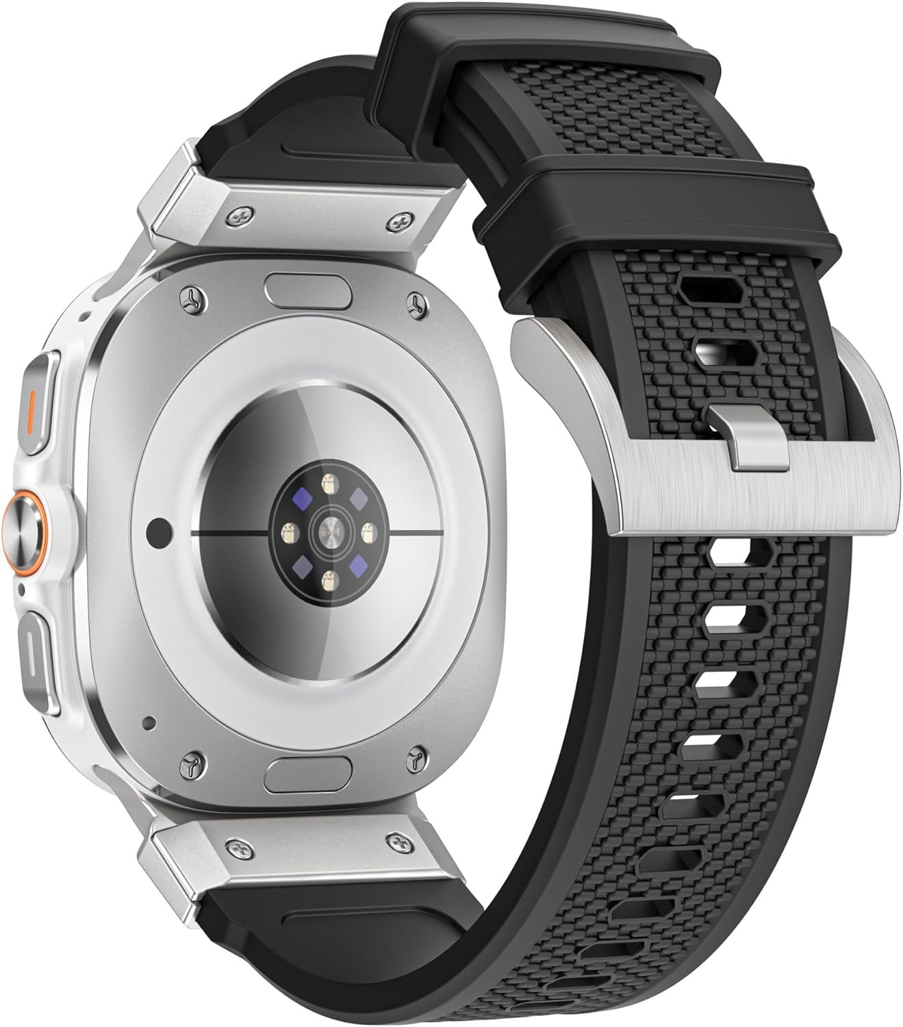 Rubber Band Compatible with Samsung Galaxy Watch Ultra 47mm(2025/2024) for Men, Wide Rugged Durable Silicone Strap with Stainless Steel Adapter