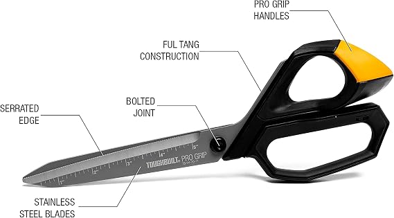 ToughBuilt - Pro Grip Jobsite Scissors, Titanium Blades, TB-H4-70-11