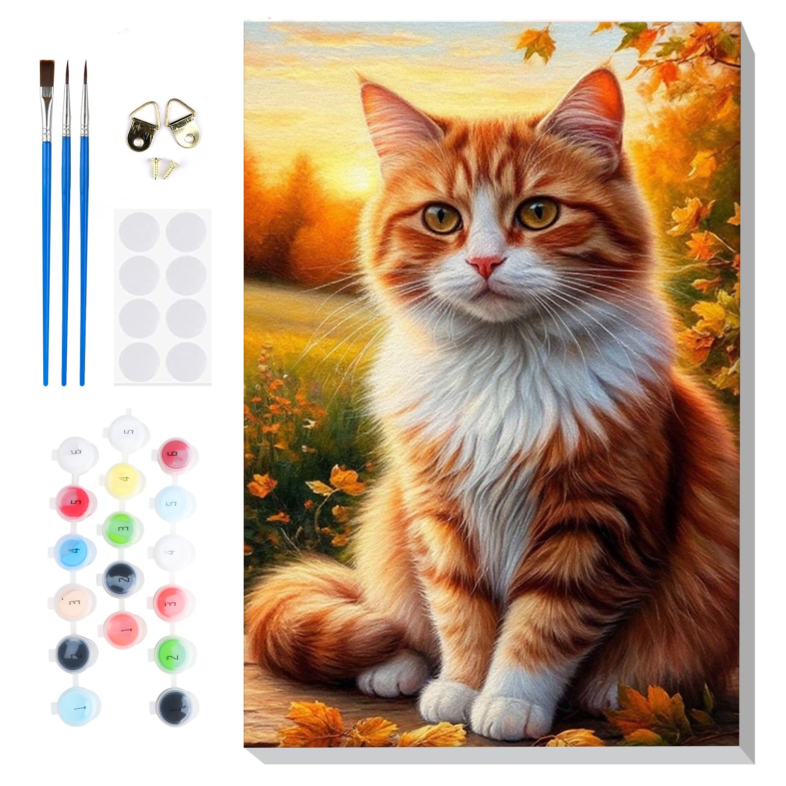 Lxmsja Paint by Numbers Cat for Adults Beginners with Frame, Autumn Painting by Numbers Animals on Canvas, DIY Acrylic Painting Art and Crafts Kit Gifts for Home Wall Decor, 8x12in