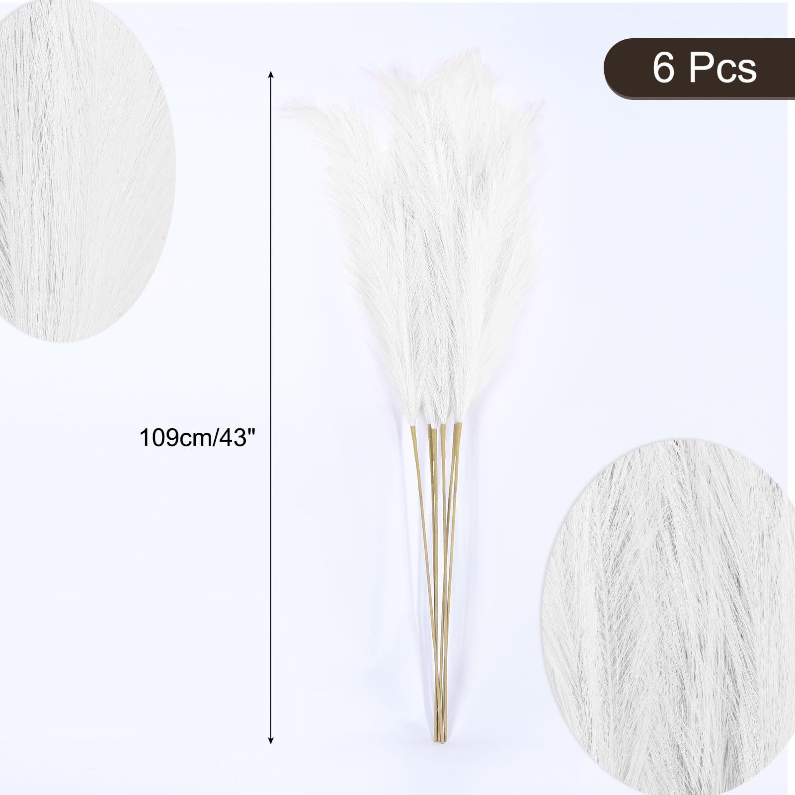 QUARKZMAN 6PCS Erba Pampas Finta Decorativa Alta 43"/109cm Bianco