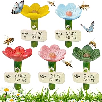 5PCS Cups for Bees,2026 New Flower Shaped Bee Watering Station,Colorful Bee Cup for Thirsty Bees Garden, Pretty Bee Bird Butterfly Cups for Garden, Eco-Friendly Water Bowl for Yard, Lawn, Patio D cor