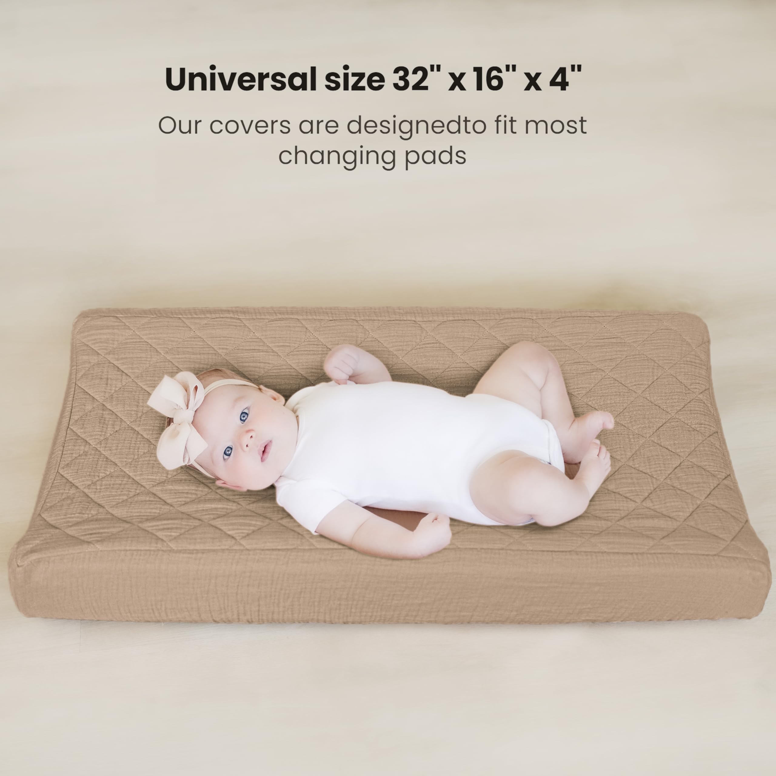 Konssy Lot de 2 housses de matelas à langer imperméables en mousseline de coton matelassé doux pour filles et garçons (camel, soleil)