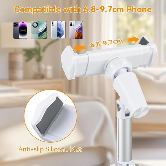Adjustable Height Phone Stand for Desk, Angle Adjustable Desktop Phone Holder with 360Rotation Ball-Head,Weighted Base and Aluminum Alloy Support Rod for Phone 4-7