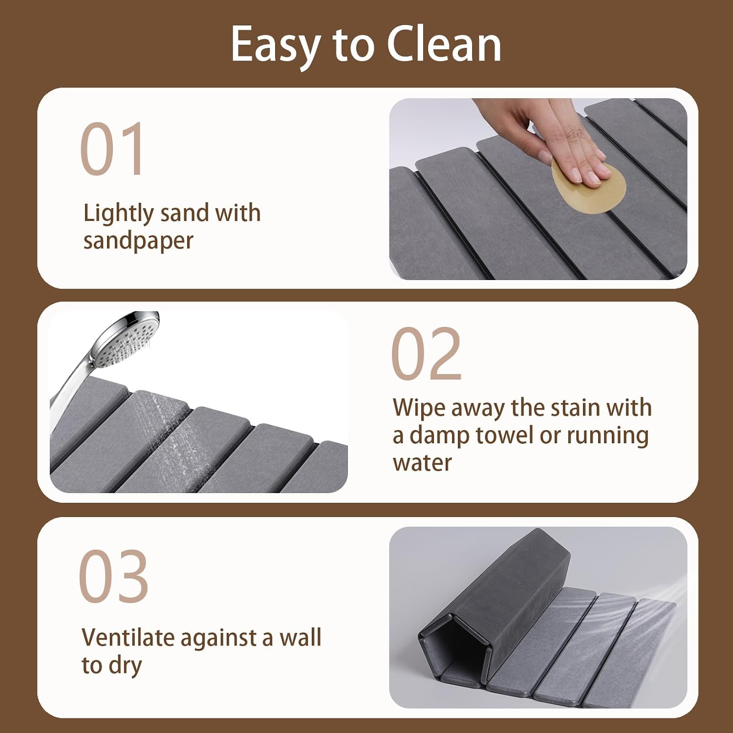 Large Foldable Stone Bath Mat, 23.6" x 15.5" Non-Slip Stone Shower Mat, Super Absorbent Diatomaceous Earth Mats, Quick Drying Bath Mats for Bathroom, Easy to Clean image 5