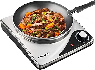 CUSIMAX Hot Plate for Electric Cooking Portable Single Hob, Cooktop Table Top Hob with Cast Iron Hob Rings Electric Burner with Temperature Control, Stainless Steel, 1500W