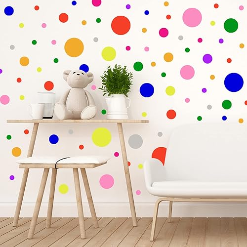 Juego de 148 calcomanías de pared de lunares arcoíris para despegar y pegar, para decoración de pared de habitación de niños, guardería, arte de