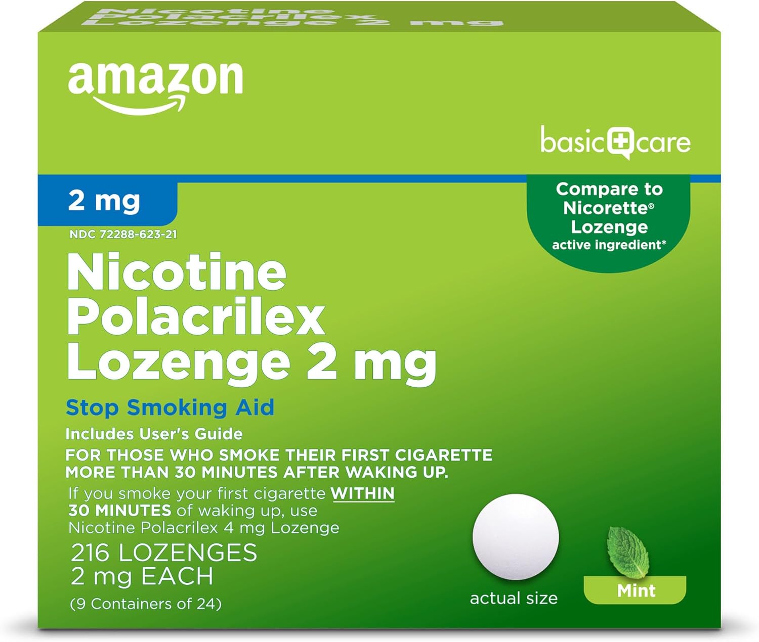 Amazon Basic Care Nicotine Polacrilex Lozenge, 2 mg (Nicotine), Mint Flavor, Stop Smoking Aid, 216 Count (Packaging may vary)