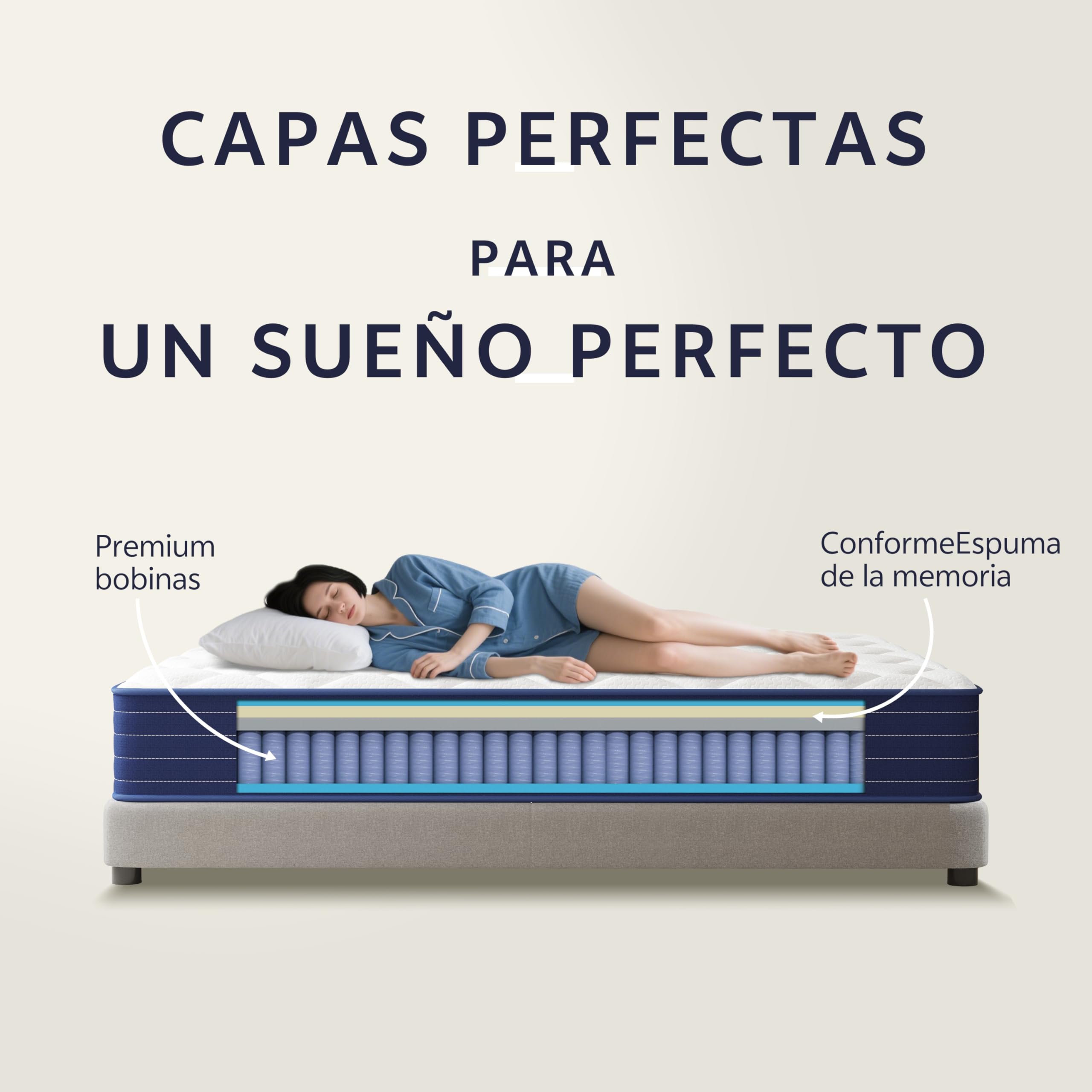 PurrJoys Colchón híbrido 140x200x25 cm, Espuma viscoelástica y muelles ensacados, firmeza Media, Transpirable, Independencia de lechos, Certificado CertiPUR-US® y Oeko-Tex®, sin Fibra de Vidrio