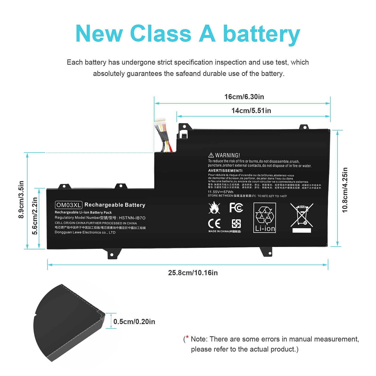 ASUNCELL 57Wh OM03XL Batteria del Computer Portatile per HP EliteBook x360 1030 G2 Series OM03XL OMO3XL OM03057XL 863167-1B1 863167-171 863280-855 HSN-I04C HSTNN-IB70 HSTNN-IB7O 11.5V