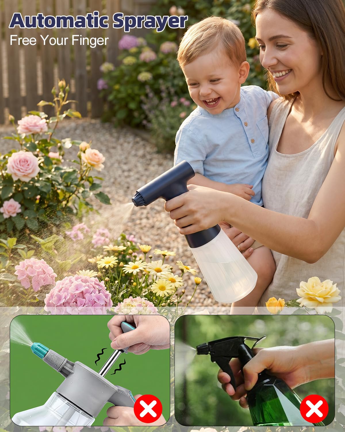 Wedama Flacone spray elettrico, 500 ml, vuoto, automatico, spray continuo, ricaricabile, con ugello regolabile, per pulizia, piante, capelli, cura della pelle, animali domestici (confezione da 2)