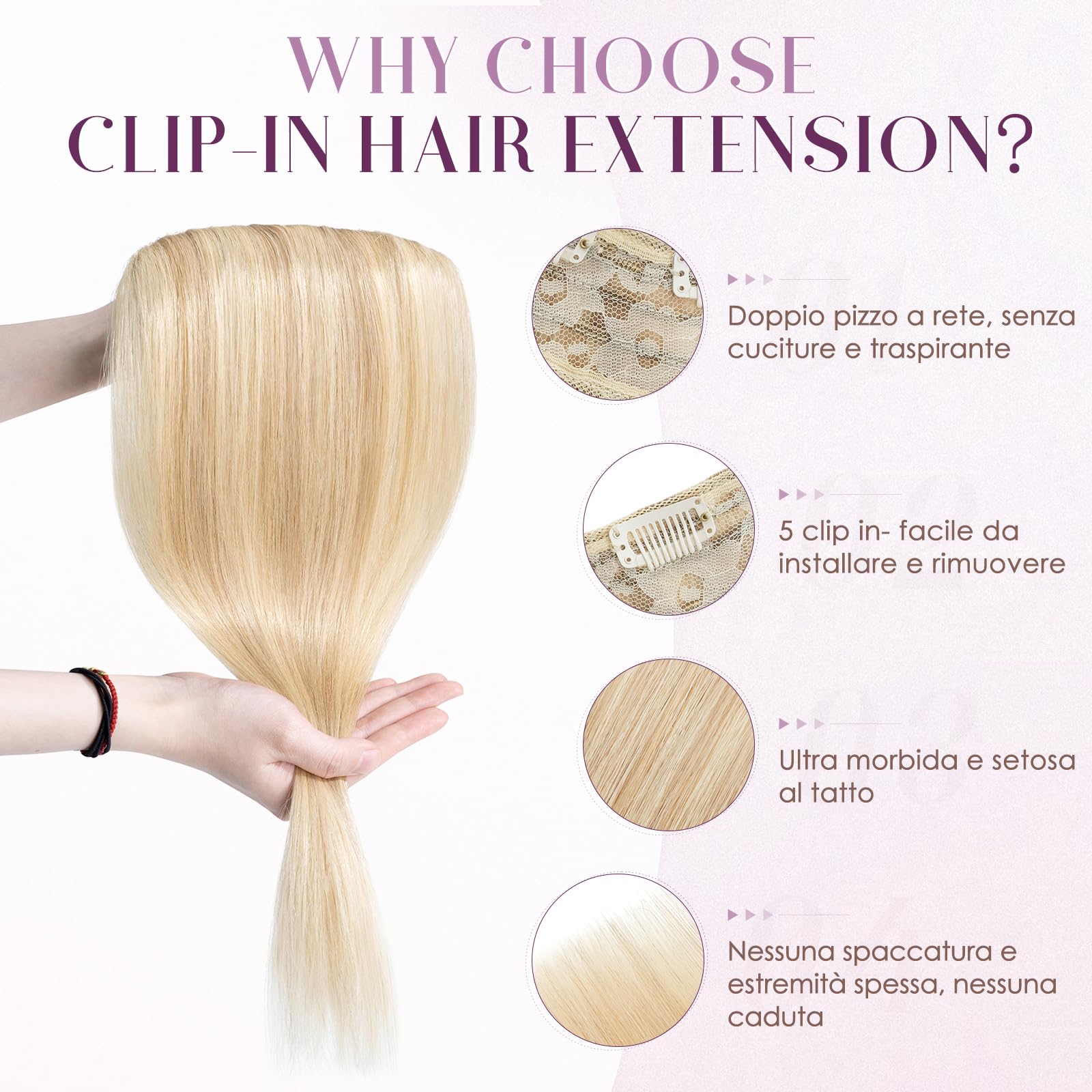 UK-Fashion-Shop Clip in Extensions Echthaar Blond 55cm Extensions Echthaar Clip 1 Tresse Remy Haarverlängerung Echtes Haar Glatte Haarverdichterung, 75g #18/613 Balayage Blond