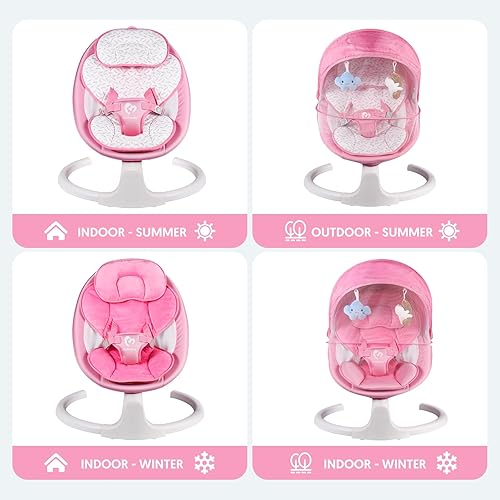 Miniatura 2 de Columpio de bebé con Bluetooth para bebés, compacto y portátil, color rosa, 3 posiciones de asiento, 5 velocidades de columpio, 10 música, control