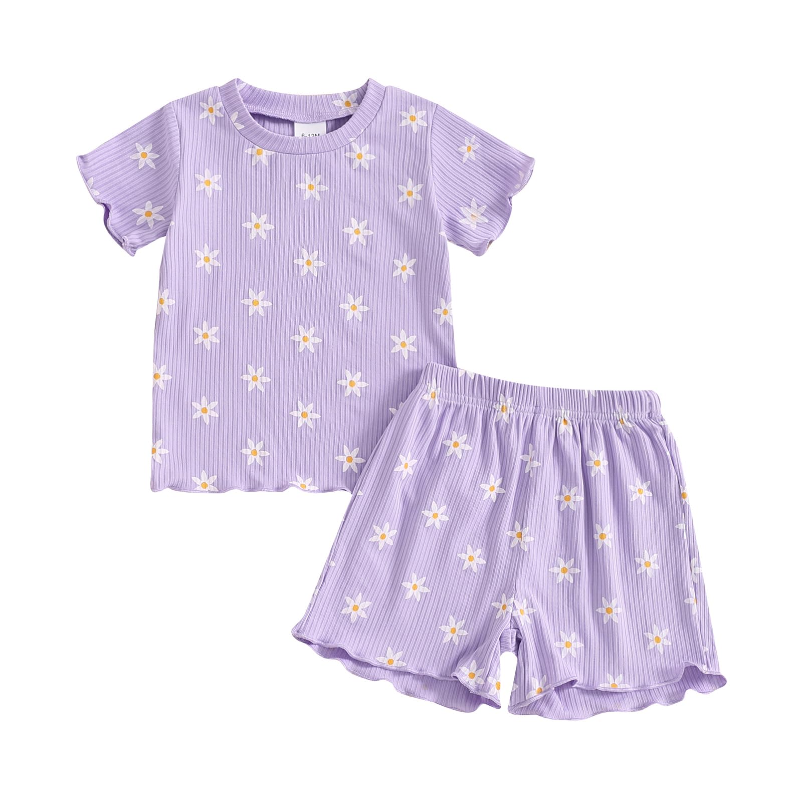 Ayalinggo Baby Girl Summer Outfits Short Sleeve Lettuce Trim Floral Tops + Shorts Set Infant Clothes (Purple, 18-24 Months)