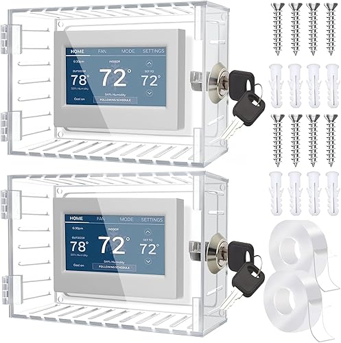 Miniatura 9 de Caja de bloqueo de termostato transparente con llave, cubierta de termostato con cerradura, caja de bloqueo de termostato de CA, caja de bloqueo