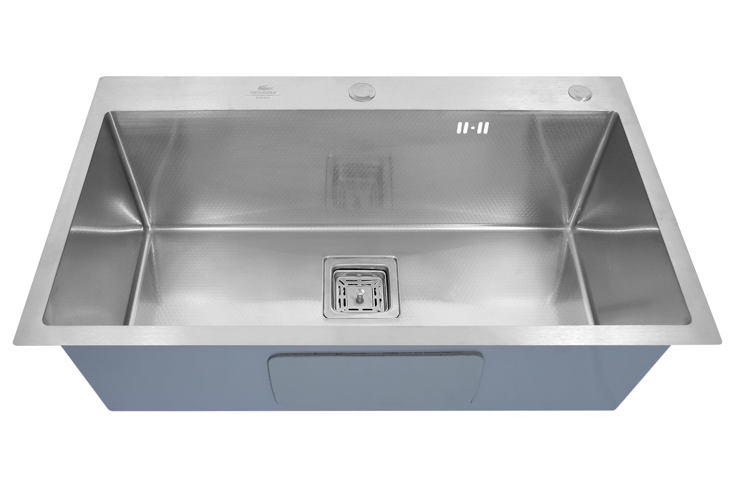 CROCODILE 304 Grade Stainless Steel Handmade Kitchen Sink | Single Bowl, Heavy Duty, Anti-Rust, Sound-Dampening Sink for Modern Kitchens (27"x20" 1.2mm Tap Hole, 304 Grade 1.2mm - Honeycomb Tap Hole)