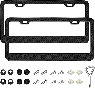 2 PCS Car License Plate Frame, 2 Holes Rustproof Vehicle License Plate Holder with Screw Caps, Stainless Steel Front & Rear Car Tag Holder Cover Auto Exterior Decoration (Carbon Fiber)