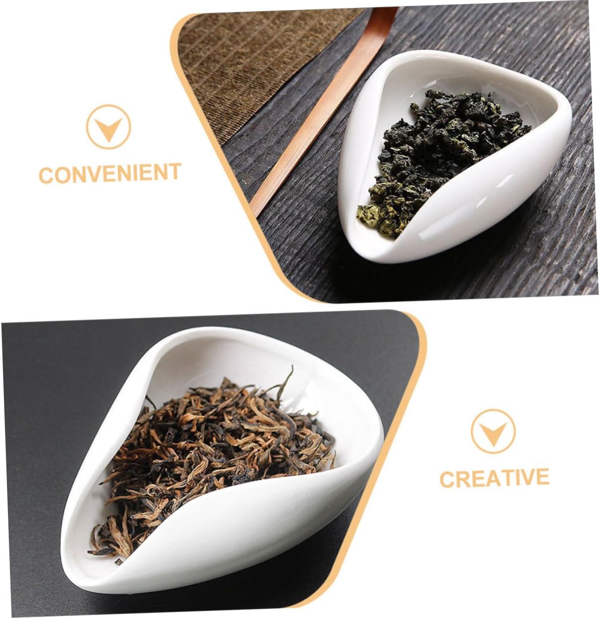 Ceramic Tea Scoop with Wood Tray for Tea, Coffee Beans
