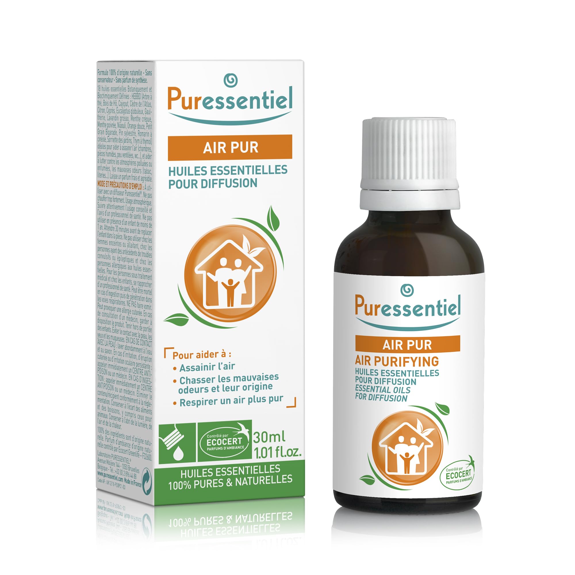 Puressentiel - Huiles Essentielles pour Diffusion - Diffuse Air Pur - 100% pures et naturelles - Aide à assainir l'air et chasser les mauvaises odeurs - 30 ml