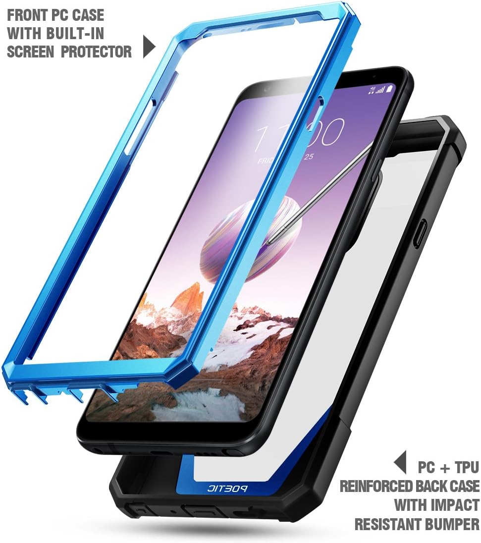 Poetic Guardian Series Case Designed for LG Stylo 4 (Revised Version), Full-Body Hybrid Shockproof Bumper Clear Cover Case, Built-in-Screen Protector, Blue