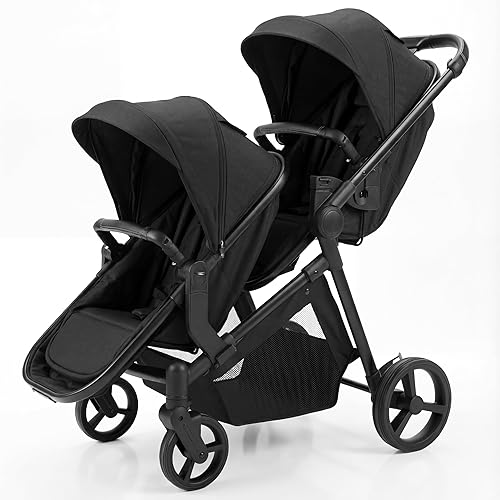 Miniatura 9 de Cochecito doble para bebés gemelos y niños pequeños, tándem plegable, cochecito convertible individual a individual, peso ligero compacto, edades de