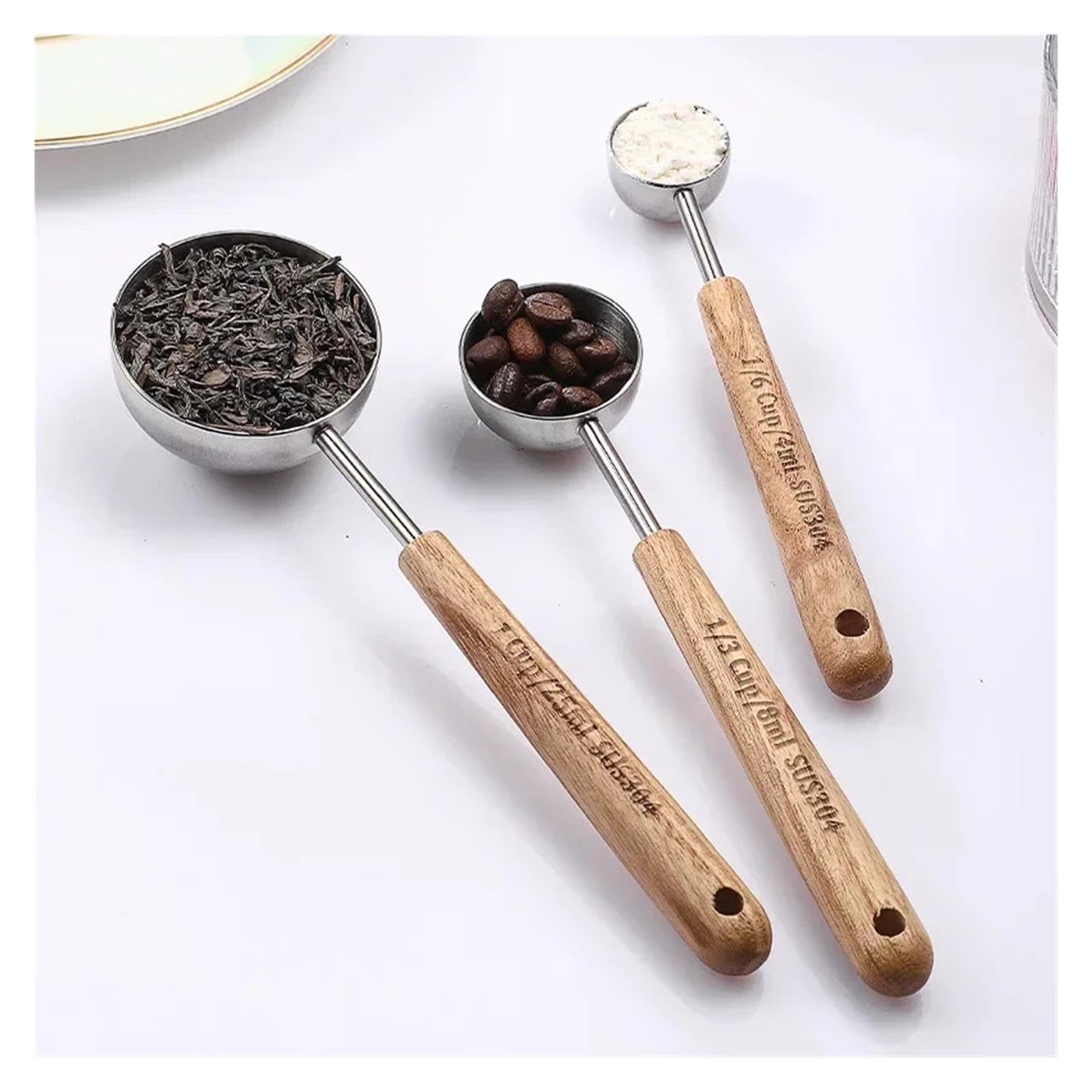 Cuchara medidora de café 8ml/25ml de acero inox, mango madera | Para granos de café, leche en polvo y condimento; modelo 8ml/25ml(Grey)